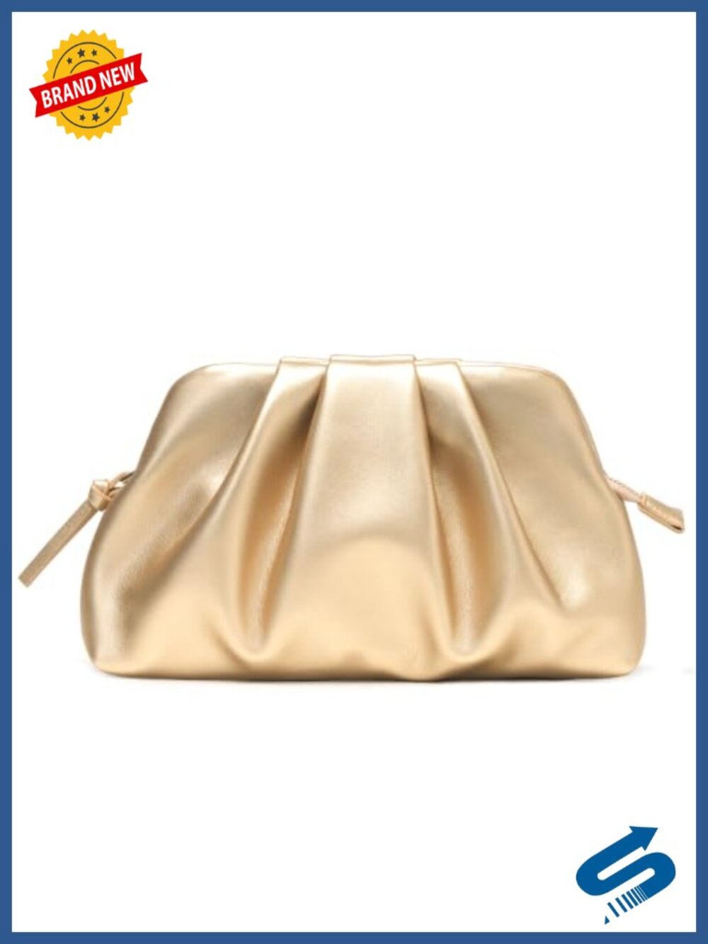 Vegan Leather Pleated Evening Clutch with Detachable Chain Strap
